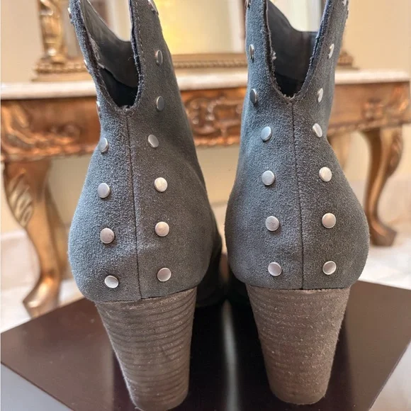 Studded Gray Suede Ankle Booties - Picture 2 of 4